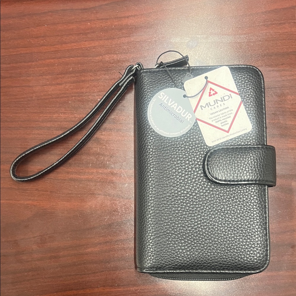 Mundi Black Leather PVC Wallet with Wrist Strap